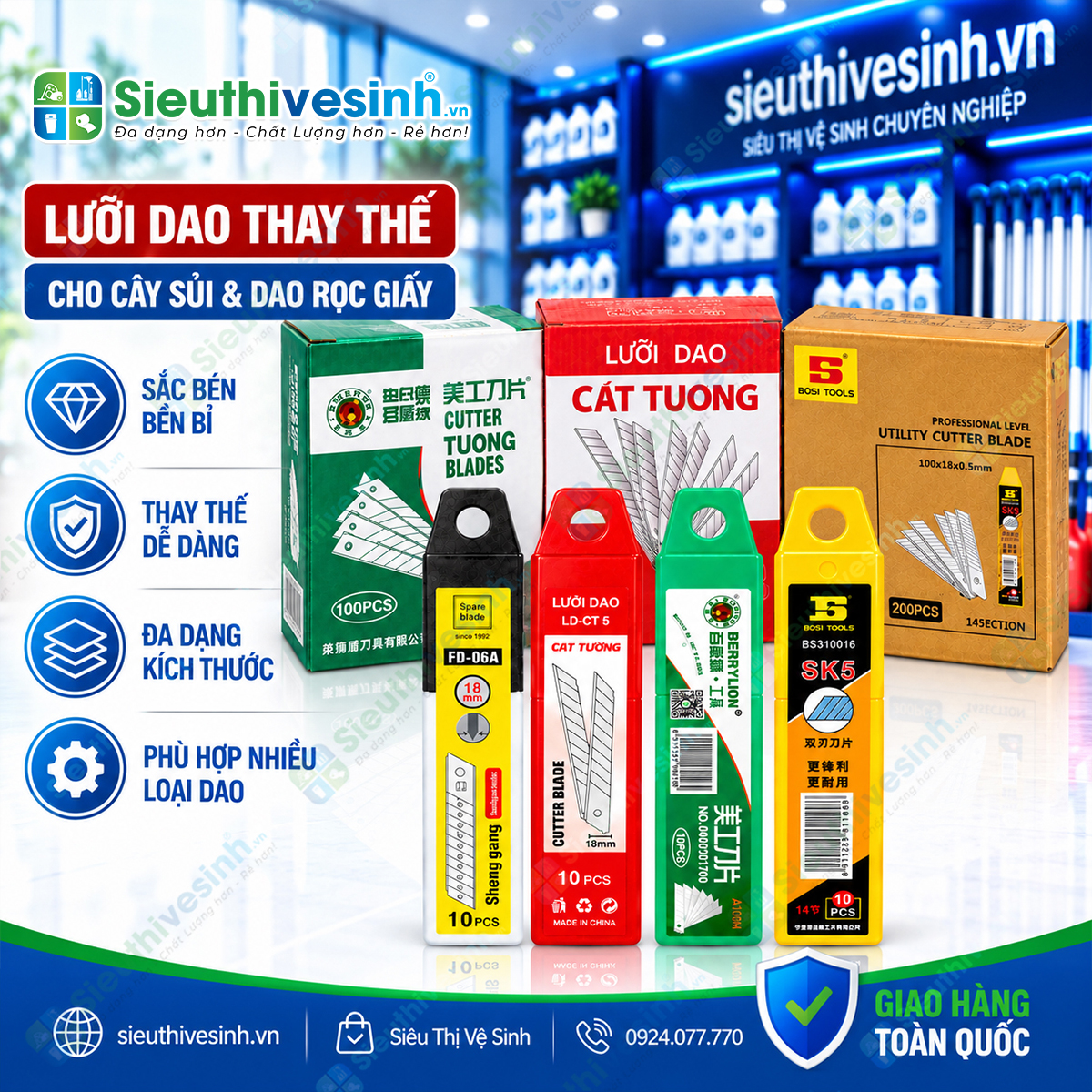 Lưỡi dao thay thế cây sủi, dao rọc giấy – quy cách 1 tuýp, dùng hỗ trợ cạo keo, decal và chất bám trên bề mặt.