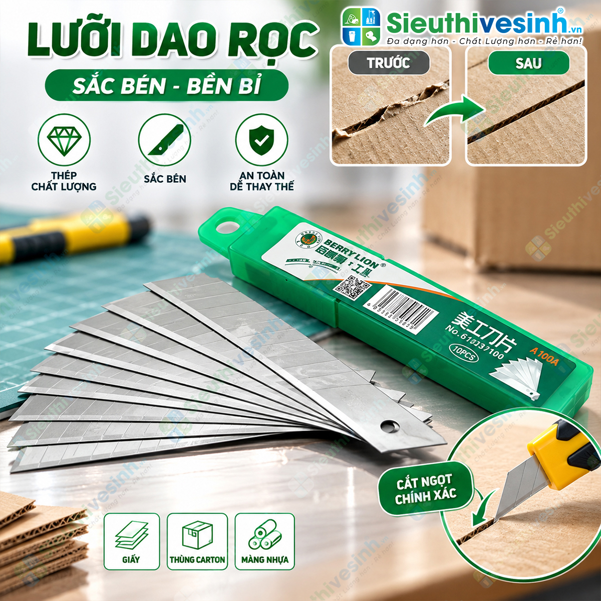 Lưỡi dao thay thế cây sủi, dao rọc giấy – quy cách 1 tuýp, dùng hỗ trợ cạo keo, decal và chất bám trên bề mặt.
