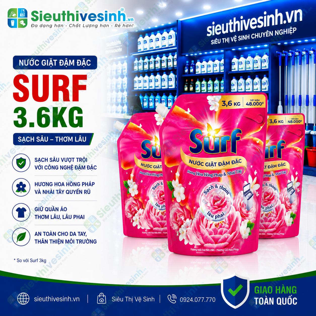 Nước Giặt Surf Đậm Đặc Hương Cỏ Hoa Diệu Kỳ 3.6kg