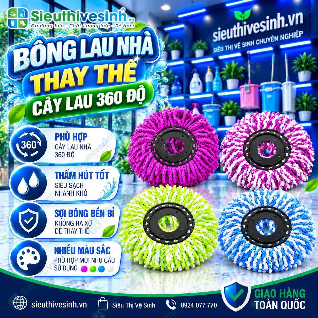 Bông lau nhà 360 độ thay thế đầu lau cũ
