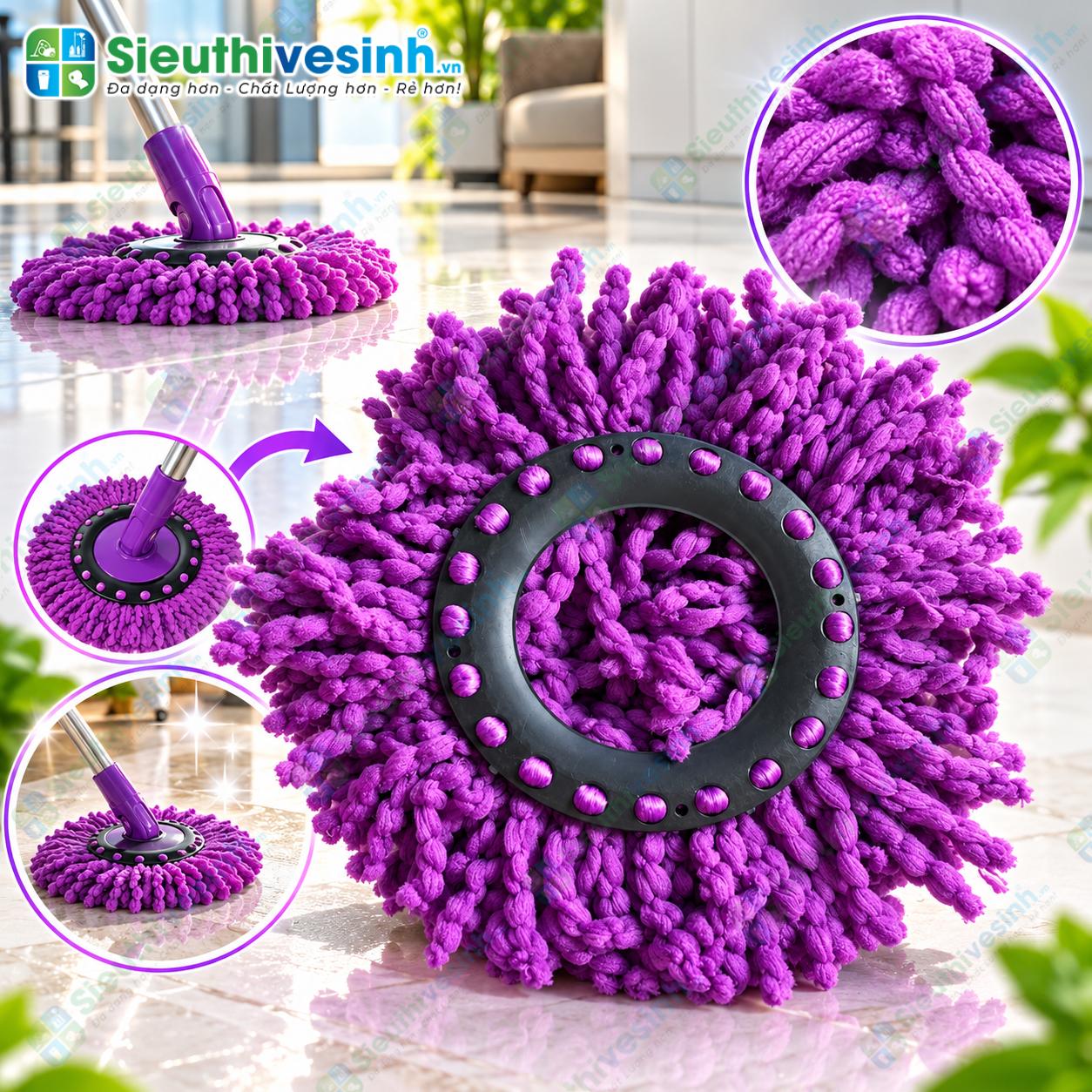 Đầu bông lau nhà tròn dùng cho cây lau 360 độ