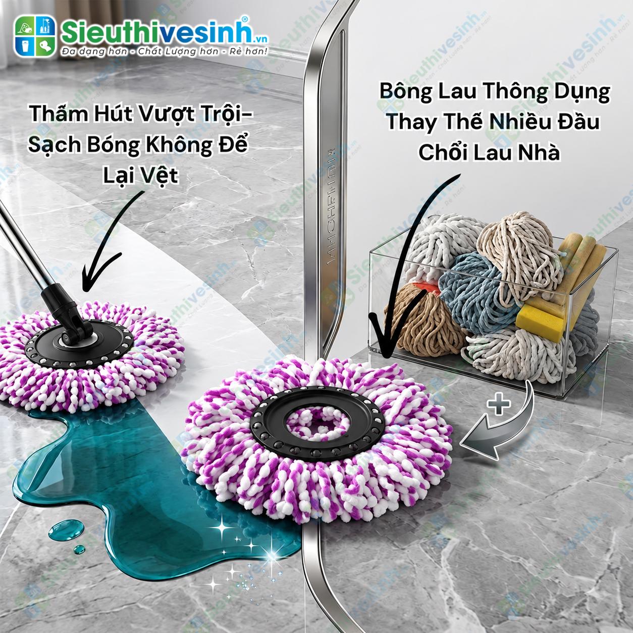 Bông lau thay thế cây lau nhà xoay 360 độ