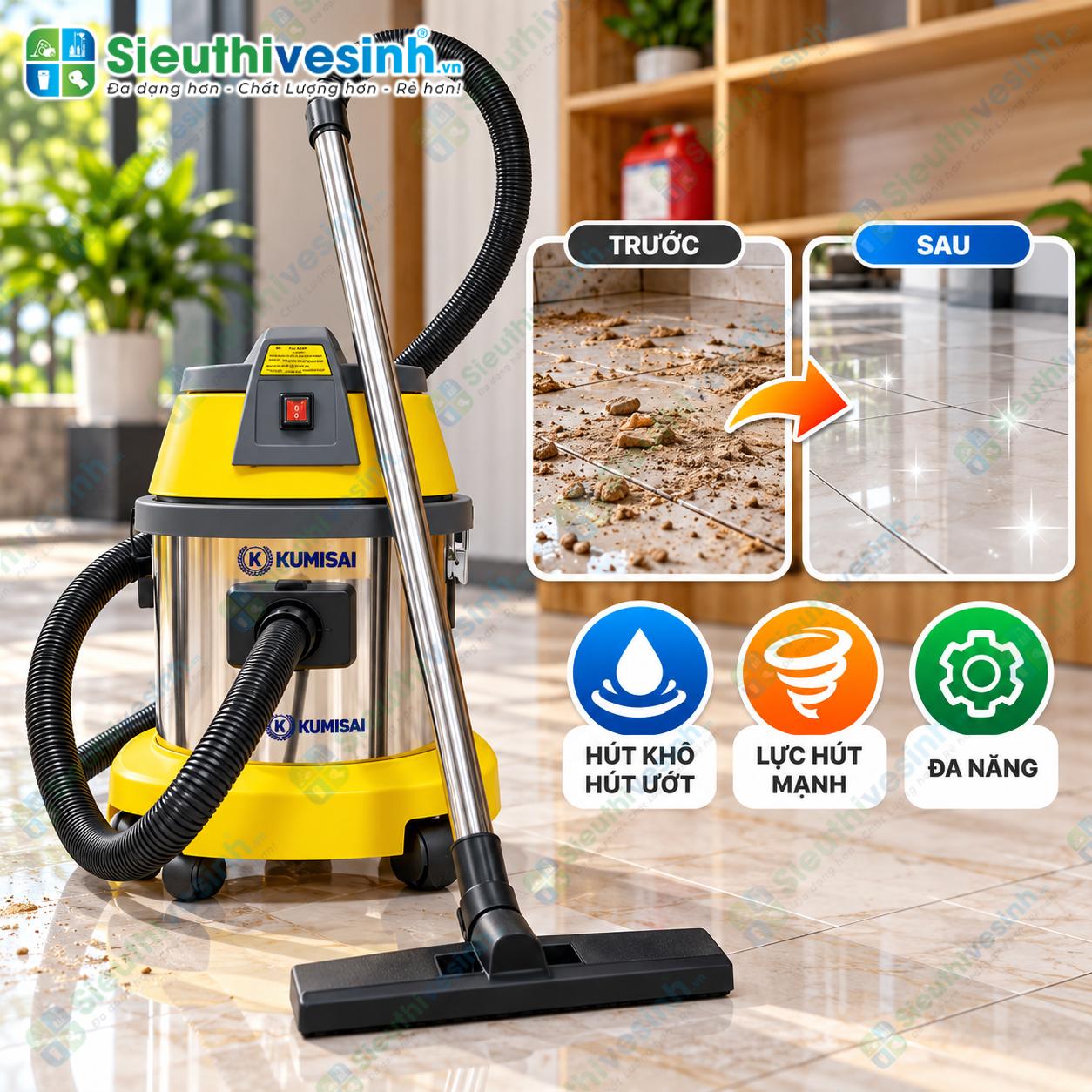 Máy hút bụi Kumisai KMS15 dùng để hút bụi và hút nước