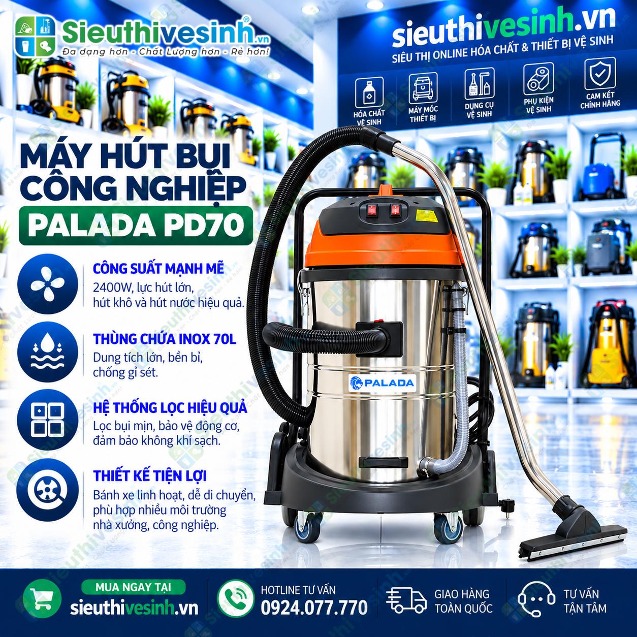 Máy hút bụi công nghiệp Palada PD70 dung tích 70 lít