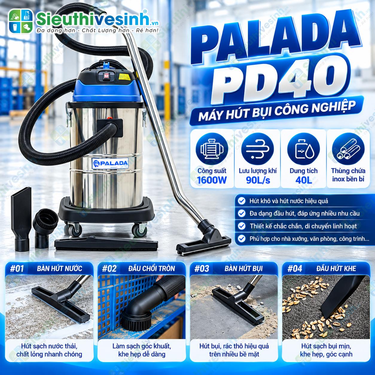 Máy hút bụi hút nước Palada PD40 màu xanh