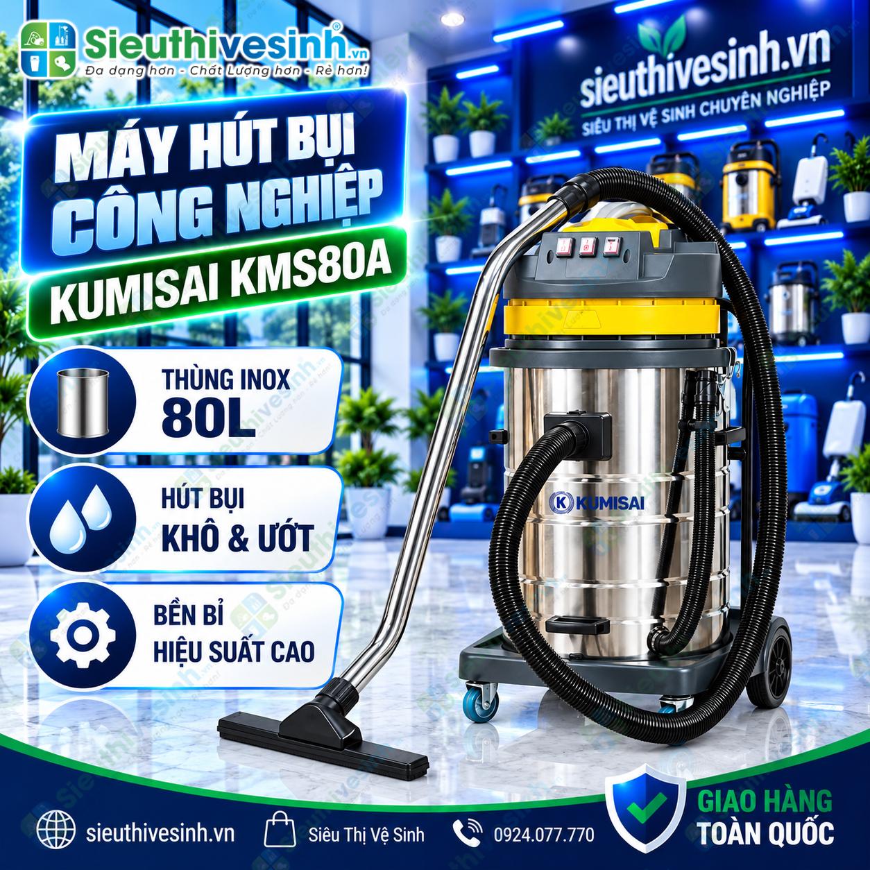 Máy hút bụi Kumisai KMS80A thùng inox 80 lít