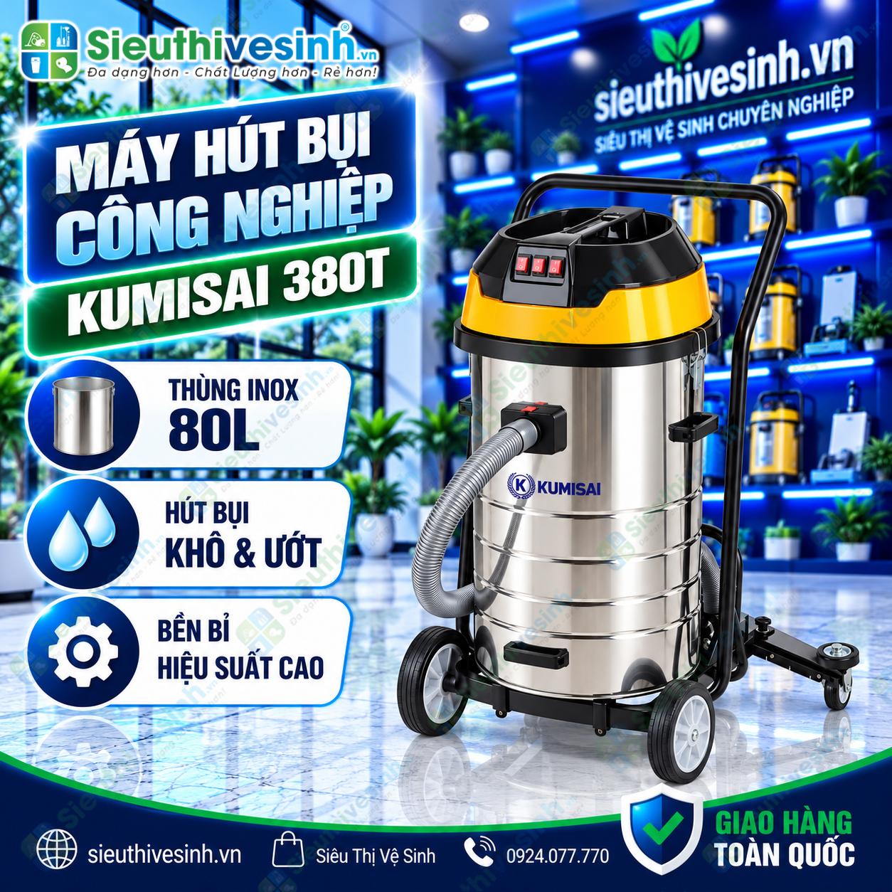 Máy hút bụi Kumisai 380T 3 motor thùng inox 80 lít